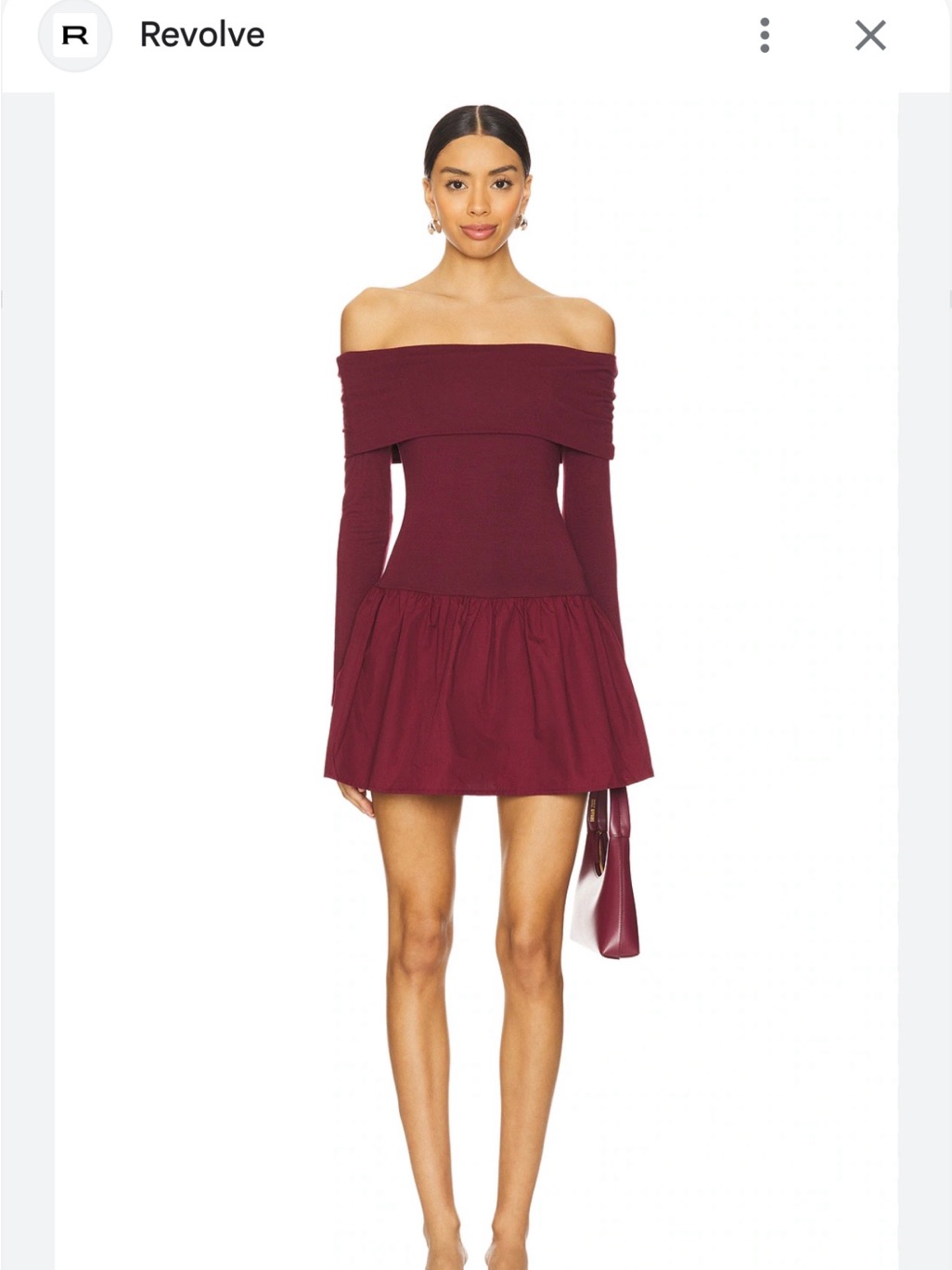 All The Ways Revolve Off-The-Shoulder Burgundy Long Sleeve Skater Dress